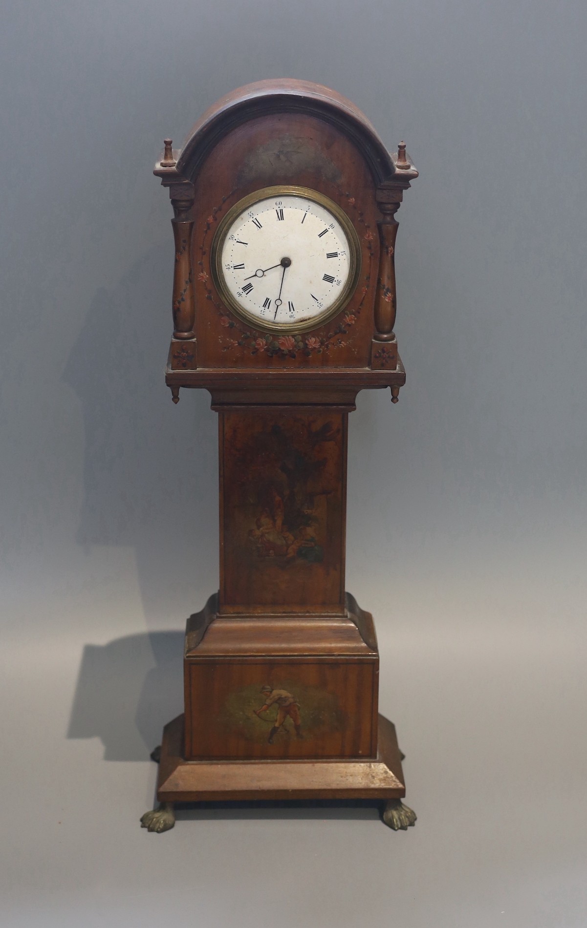 An Edwardian painted satinwood miniature longcase clock, height 51cm